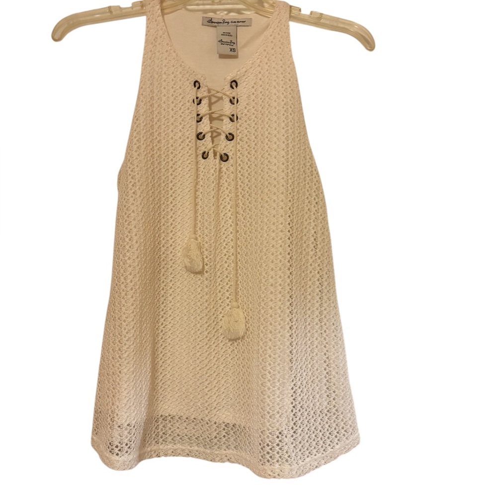 American Rag Cie Cream Lace-Up Sleeveless Top Size XS